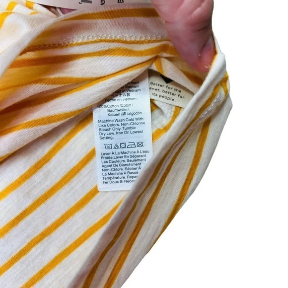 Madewell Theresa Striped Short Sleeve V Neck Top In Pollen Yellow Cotton Size 2X - Picture 11 of 13
